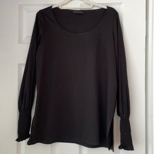 The Row scoop neck long sleeve cotton top with slit